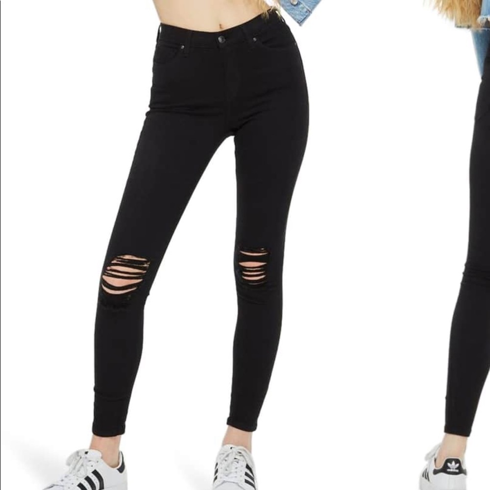 Topshop Jamie high waisted black ripped jeans